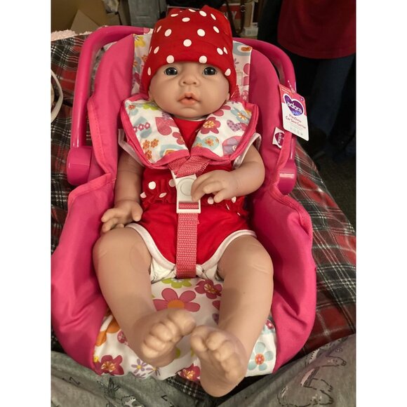 🆕20 inch Full Body Silicone Baby Dolls Girl With Feeding Tools Wears Pholka Dot - Picture 1 of 9